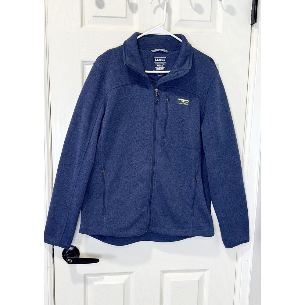L.Bean Men M Sweater Fleece Full Zip Jacket Blue Hiking Outdoor Slightly Fitted
